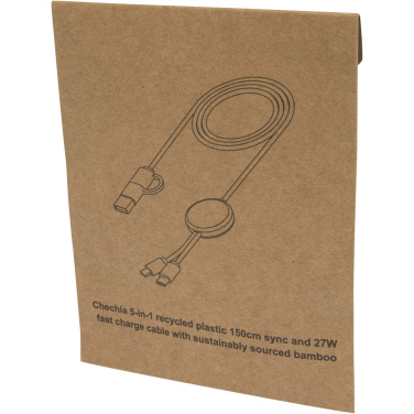 Logotrade promotional giveaways photo of: Chechia 5-in-1 recycled plastic 150 cm data sync and 27W fast charge cable with bamboo details